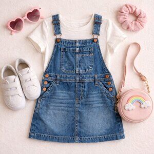 Gap Kids Denim Overall Dress Girls M 8–9 Blue Jean Pinafore Jumper Skirt